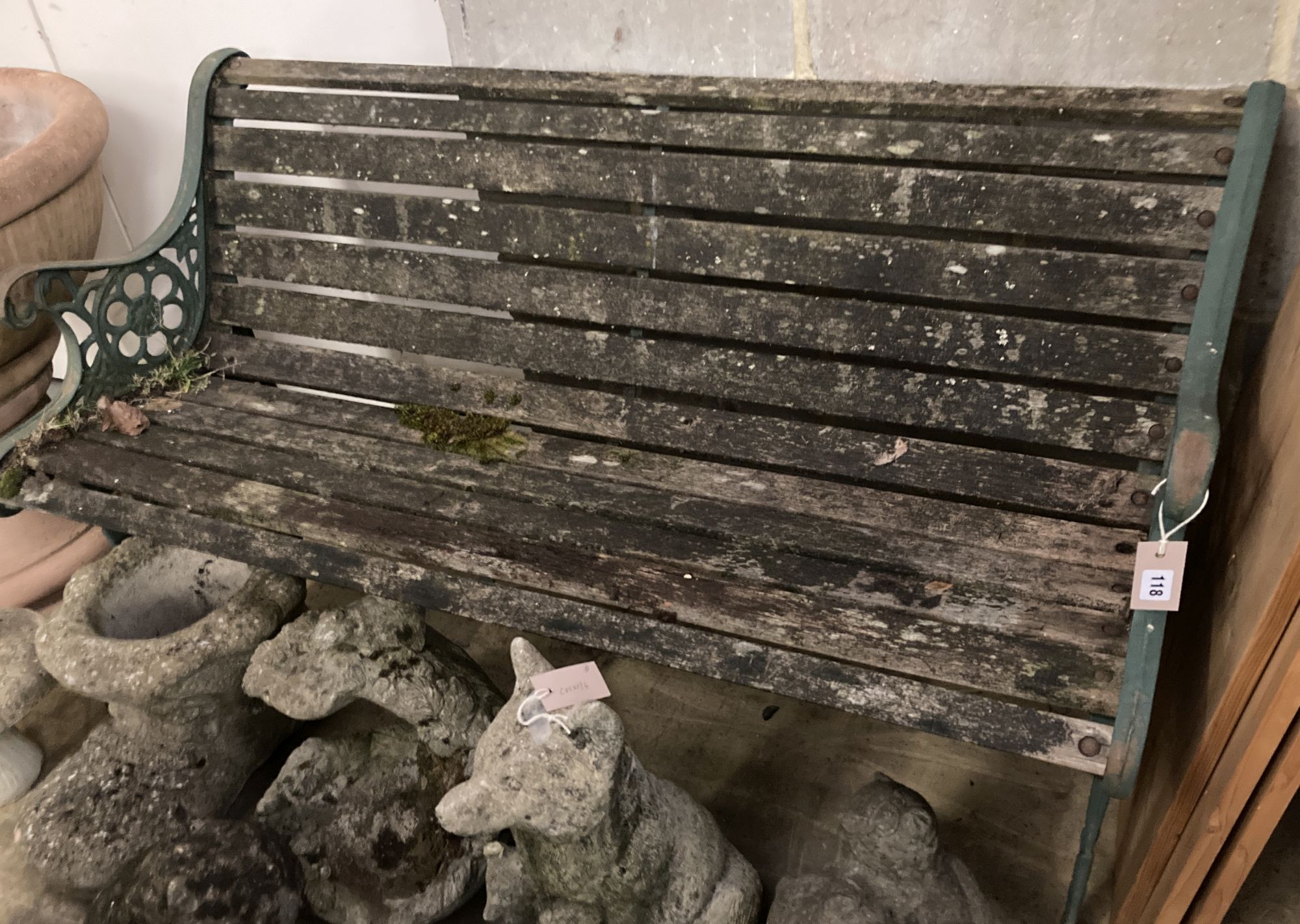 A Victorian style cast metal slatted garden bench, length 128cm, depth 58cm, height 70cm